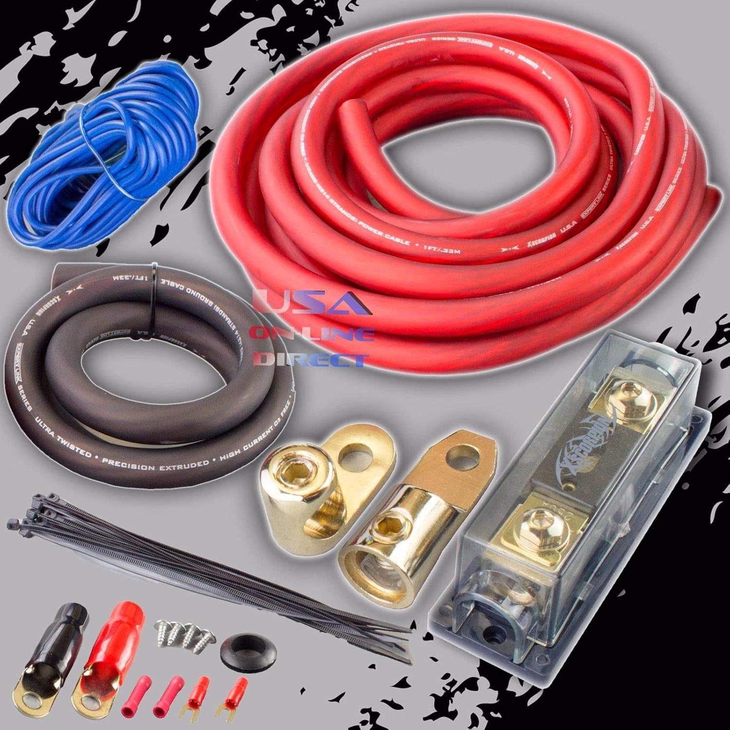 0 Gauge AWG Copper Power Amp Wiring Install Kit for 4000 Watts