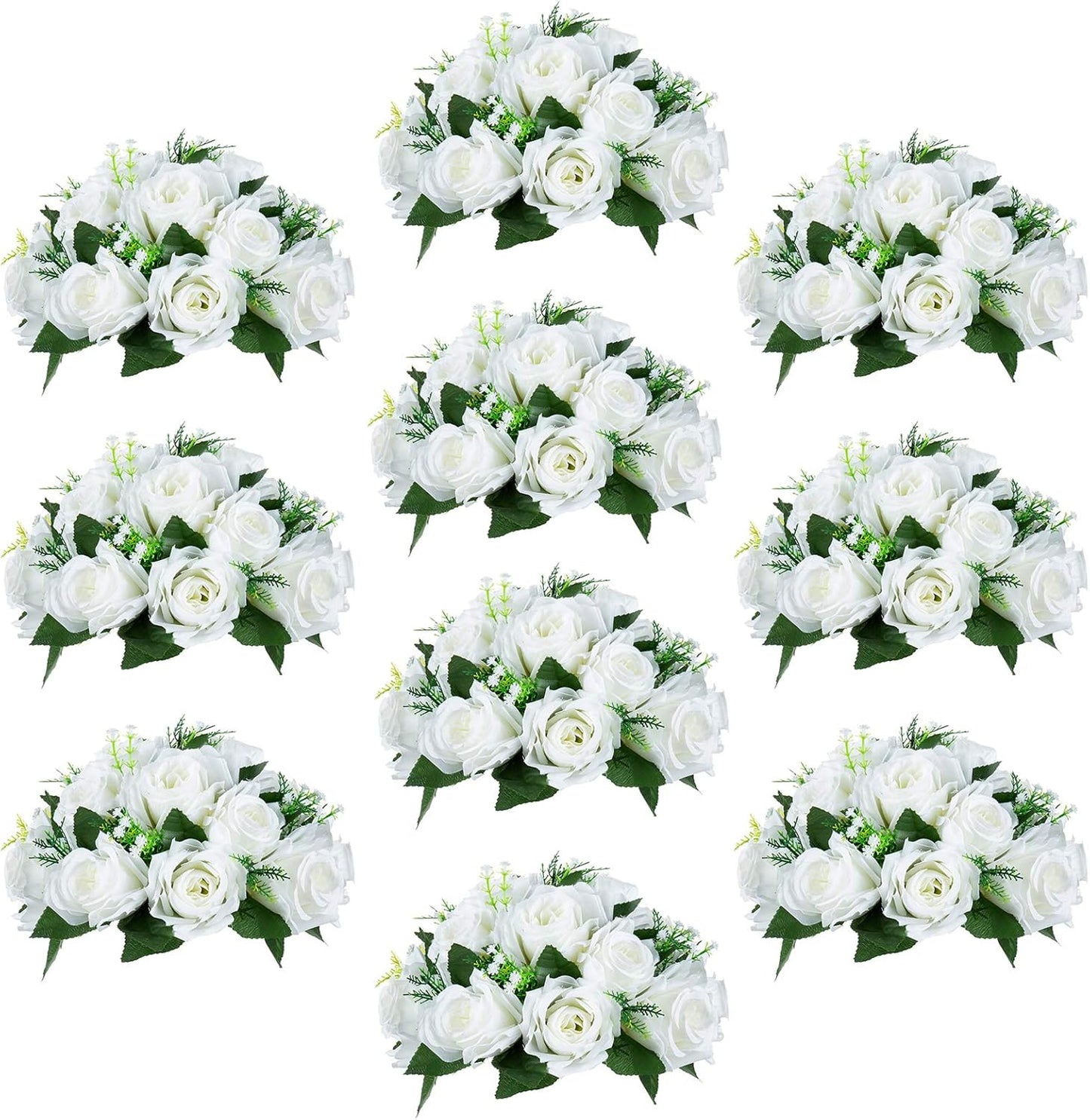 Pack of 10 Lifelike Silk Rose Flowers for Wedding Centerpieces