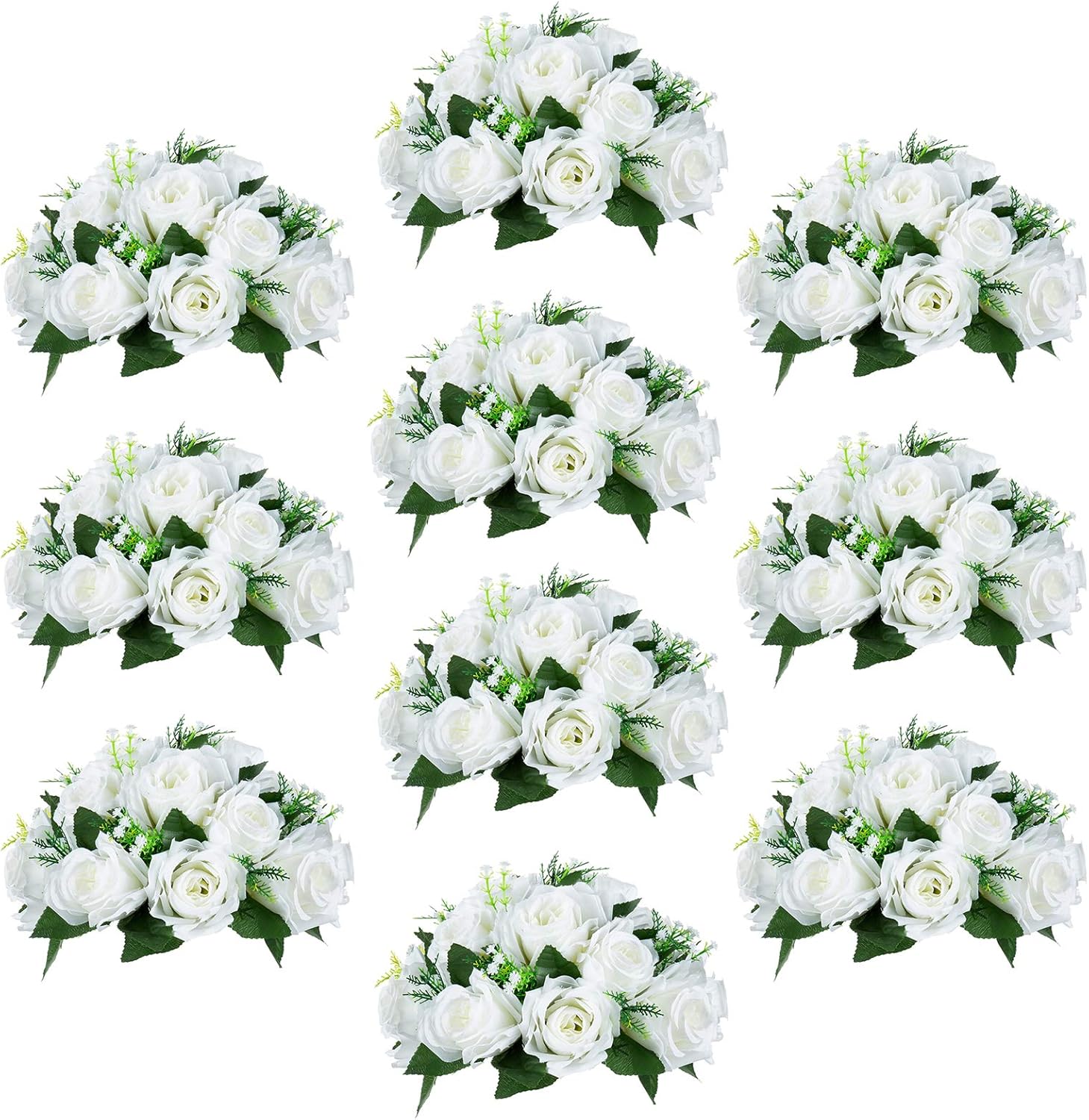Pack of 10 Lifelike Silk Rose Flowers for Wedding Centerpieces