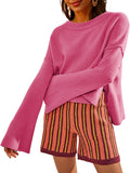 Womens Lightweight Crewneck Sweater with Bell-Style Sleeves - Casual