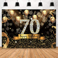 Happy 70th Birthday Photography Backdrop 10x8ft - Black Gold Glitter