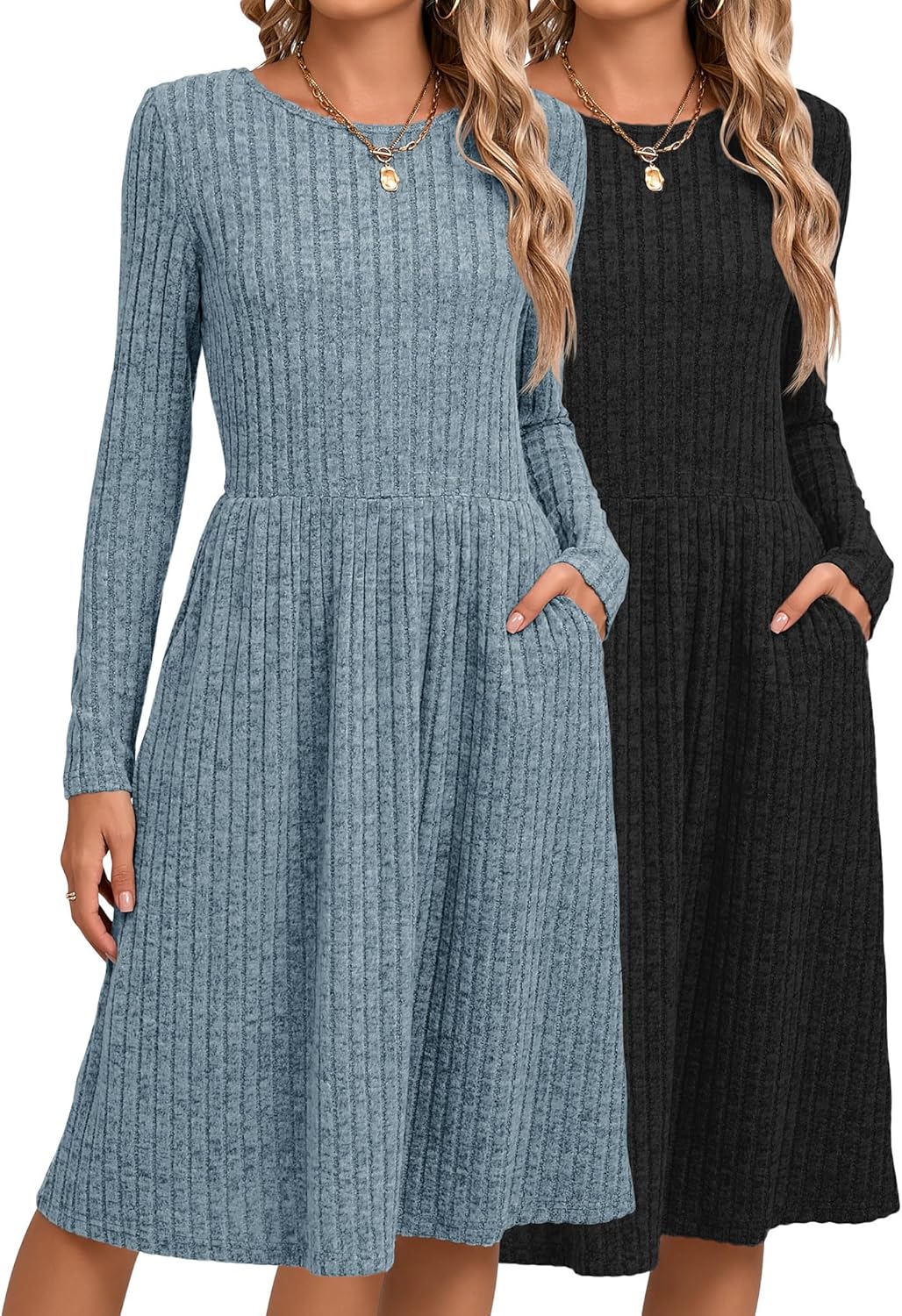 Riyiper Women's Long Sleeve Sweater Dress with Pockets for Fall