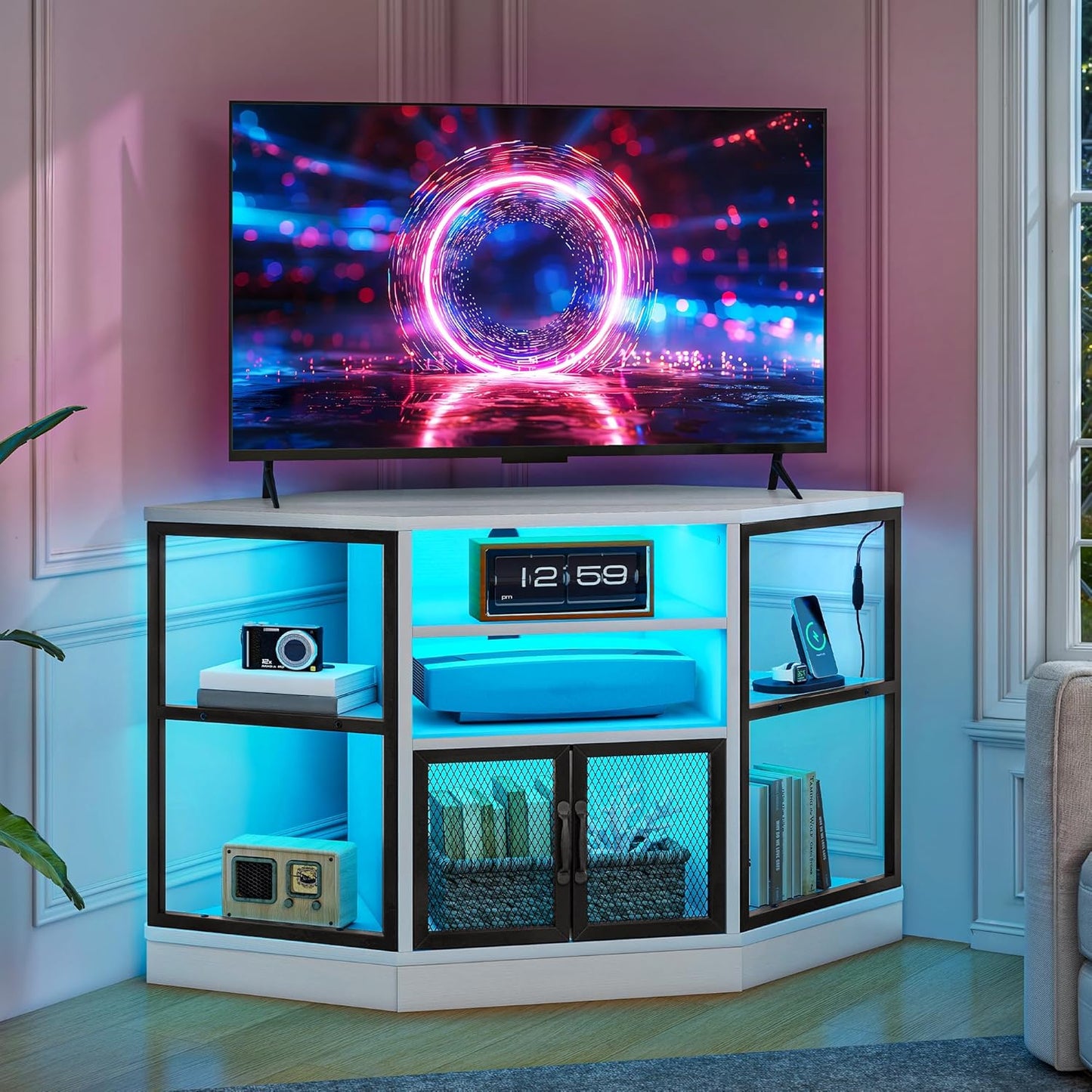 YITAHOME 47-Inch Corner TV Stand with LED Light & Power Outlet