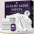 SLEEP SANCTUARY Satin Sheets Queen Size - Cooling, Silky Stripe