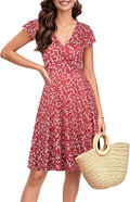 Women's V-Neck Cap Sleeve Floral Swing Dress - Flattering Everyday