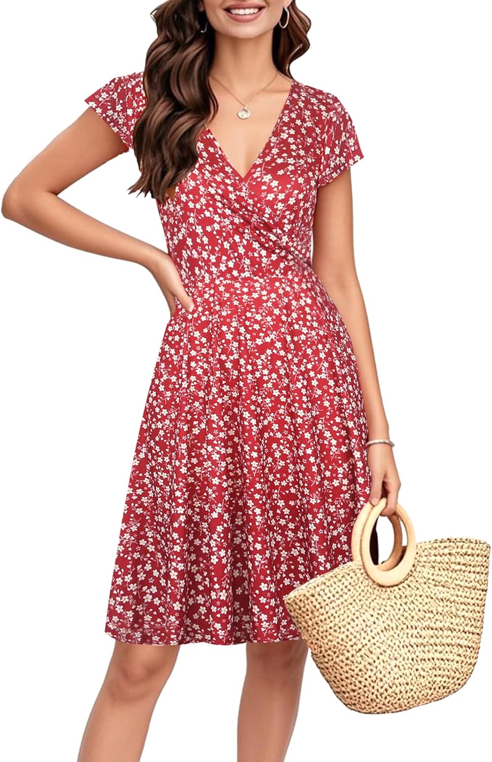 Oxiuly Women's Cap Sleeve Summer Casual Floral Dress OX233