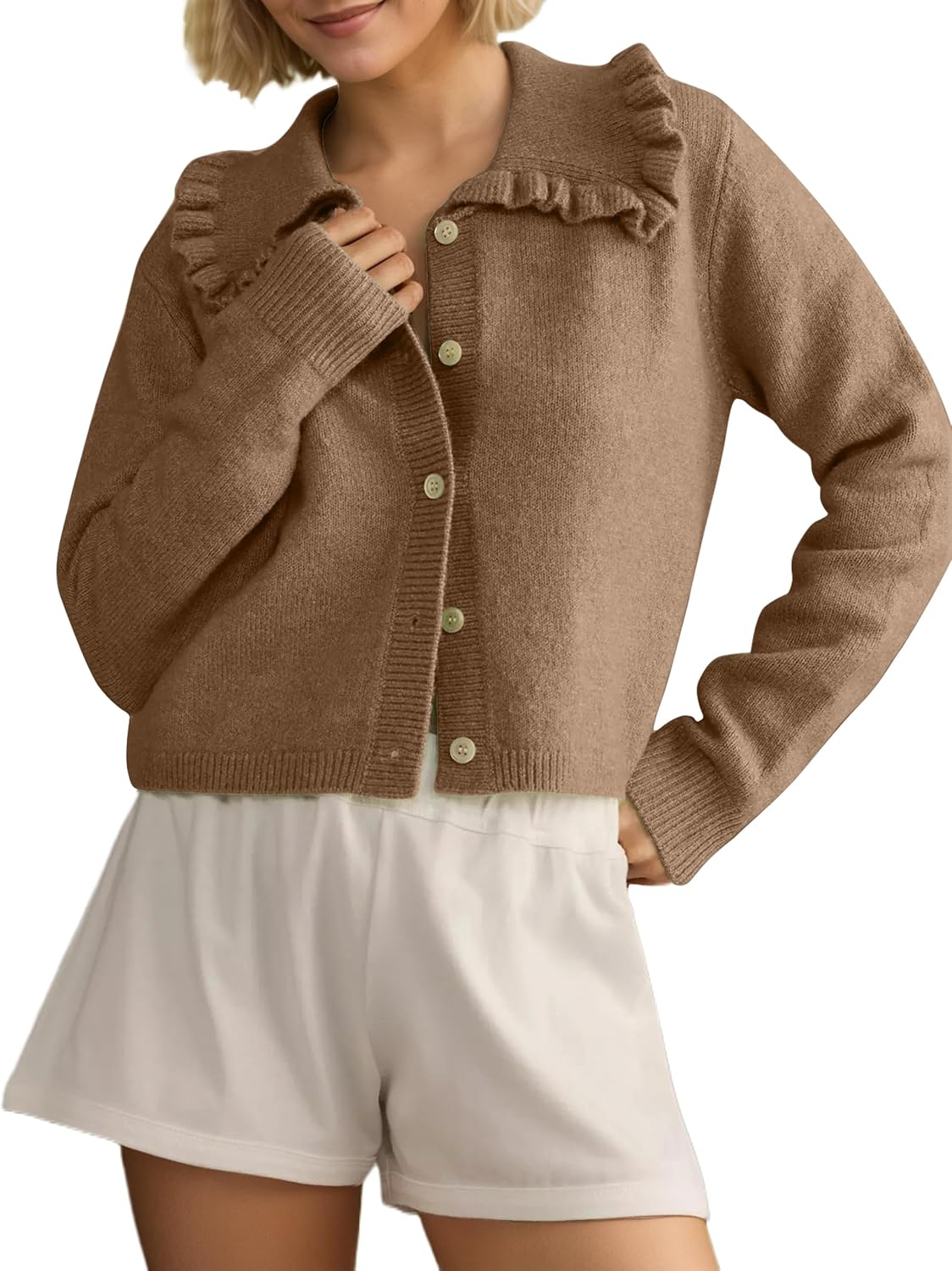 Womens Ruffle Collar Cropped Cardigans for Stylish Fall Looks