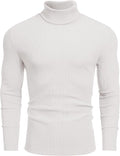 Men's Ribbed Turtleneck Sweater Casual Long Sleeve - Slim Fit Option