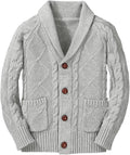 Boy's Sweater Cardigan Button Down Shawl Collar Cable Knit - Cozy Fit