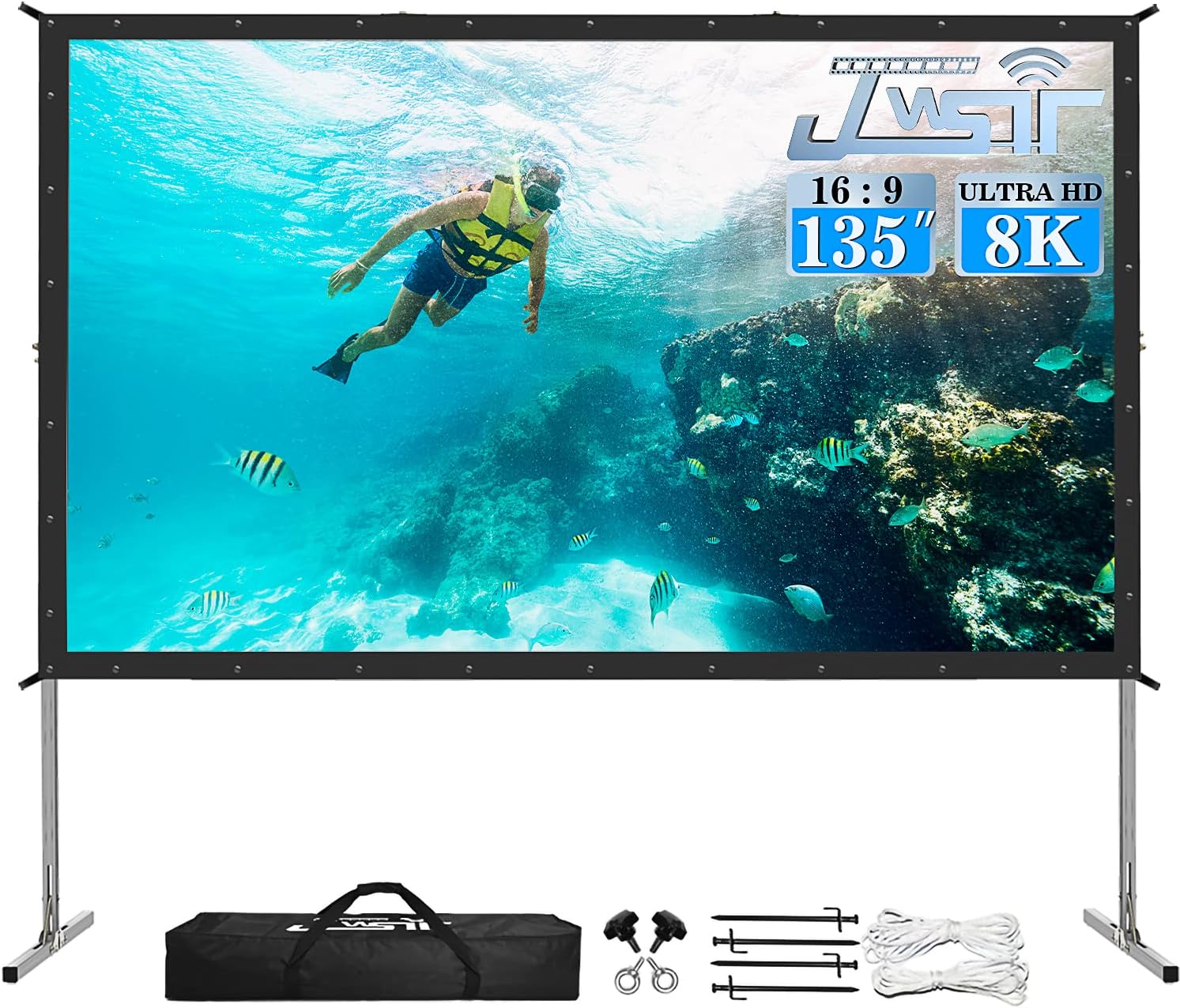 JWSIT 135 Outdoor Movie Screen - Portable 3-Layer PVC for Stunning Home Theater