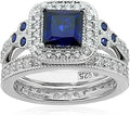 Antique Style Sterling Silver Ring Set with Asscher-Cut Cubic Zirconia