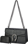 Leather Shoulder Bag Chain Purse for Women - Snake Print Crossbody
