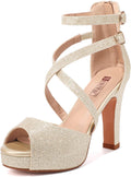 Platform Heels for Women Strappy Chunky Peep Toe - Dressy Bridal