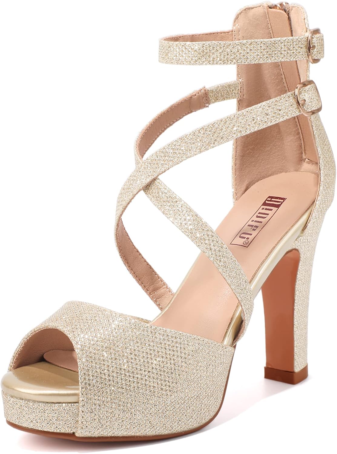 IDIFU Women's Strappy Chunky Heels for Bridal and Evening Wear