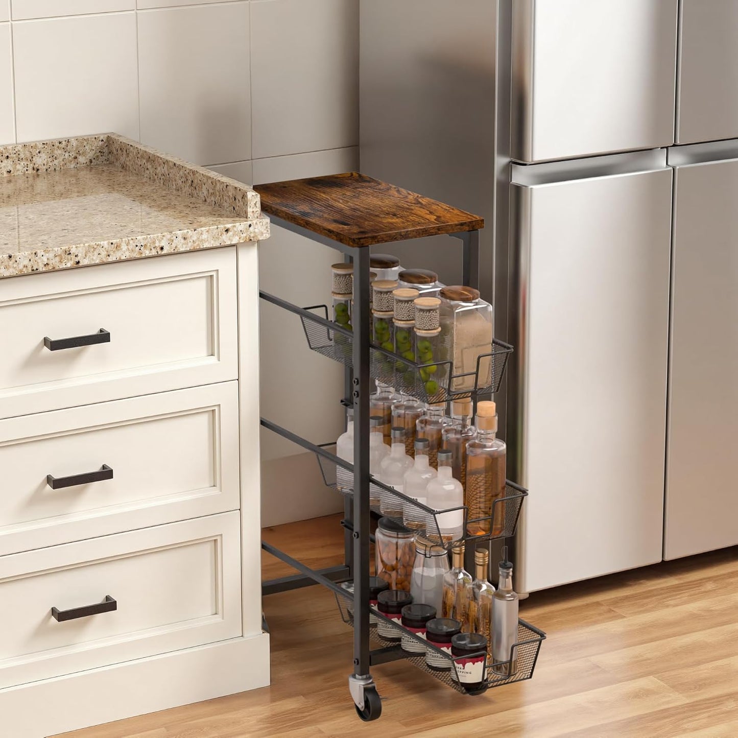 Slim Rolling Cart for Small Spaces - 4-Tier Utility Storage