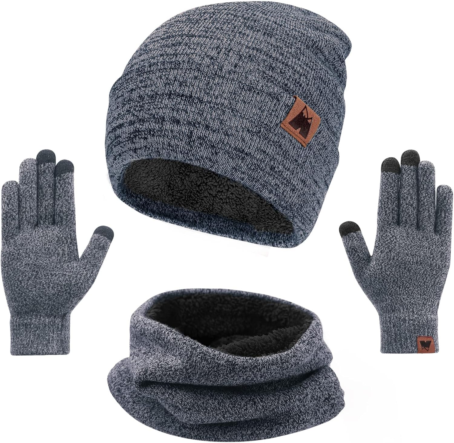 Cozy 3-Piece Winter Set by mysuntown: Fleece Lined & Touchscreen Gloves