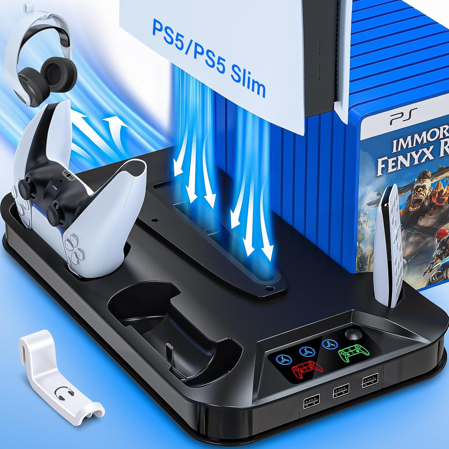 PS5 Cooling Station with Controller Charger and USB Hubs
