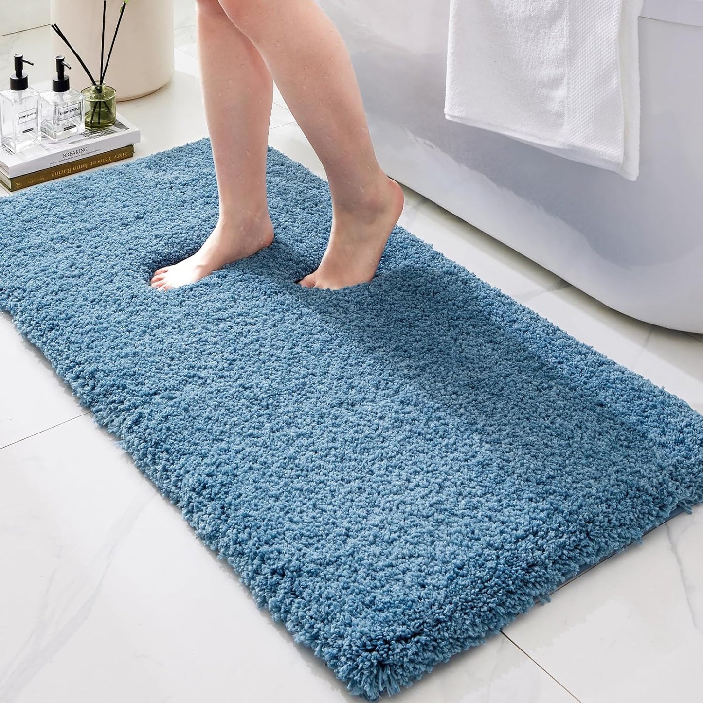 Bathroom Rugs Blue 24x48 Machine Washable Thick Fluffy Mat
