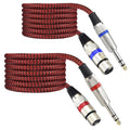 XLR Female to 1/4ft TRS Cable Adapter Balanced, 15 ft - Red 2Pack