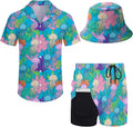 Mens 2 Piece Hawaiian Button Down Tracksuit with Bucket Hat - Retro In