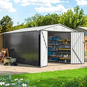 8x12 FT Outdoor Storage Shed for Garden with Lockable Doors