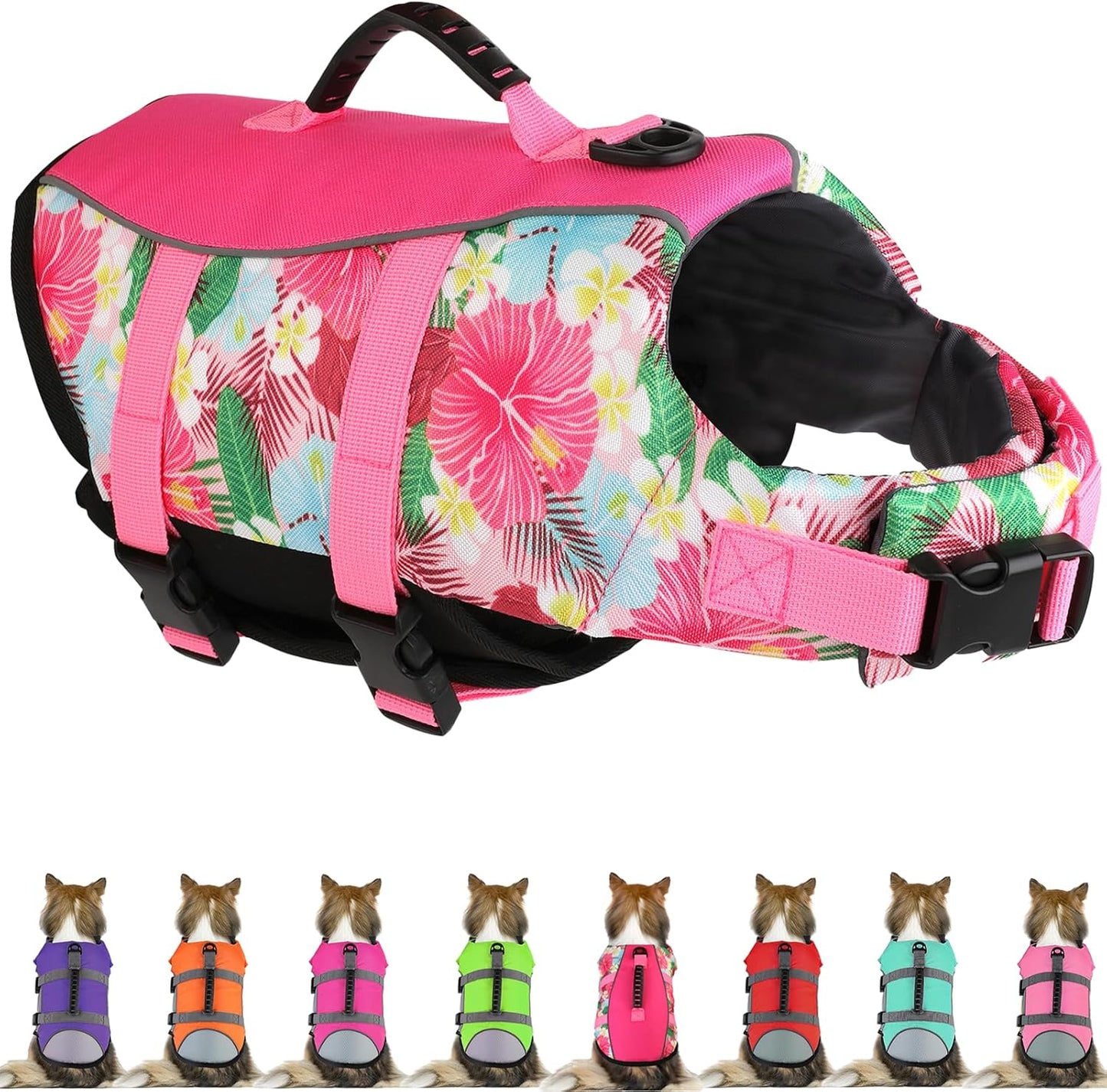 Dog Life Jacket for Small Medium Large Dogs, Hawaiian Style