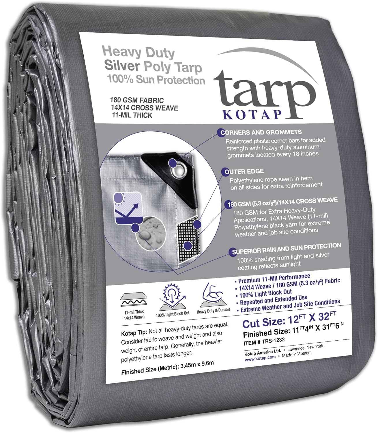 Kotap Heavy-Duty 12 x 32 Ft Tarp for Extreme Weather Protection