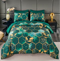 Emerald Green Gold Comforter Set California King - Marble Hexagon