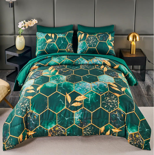 Luxurious Emerald Green Gold Comforter Set for California King