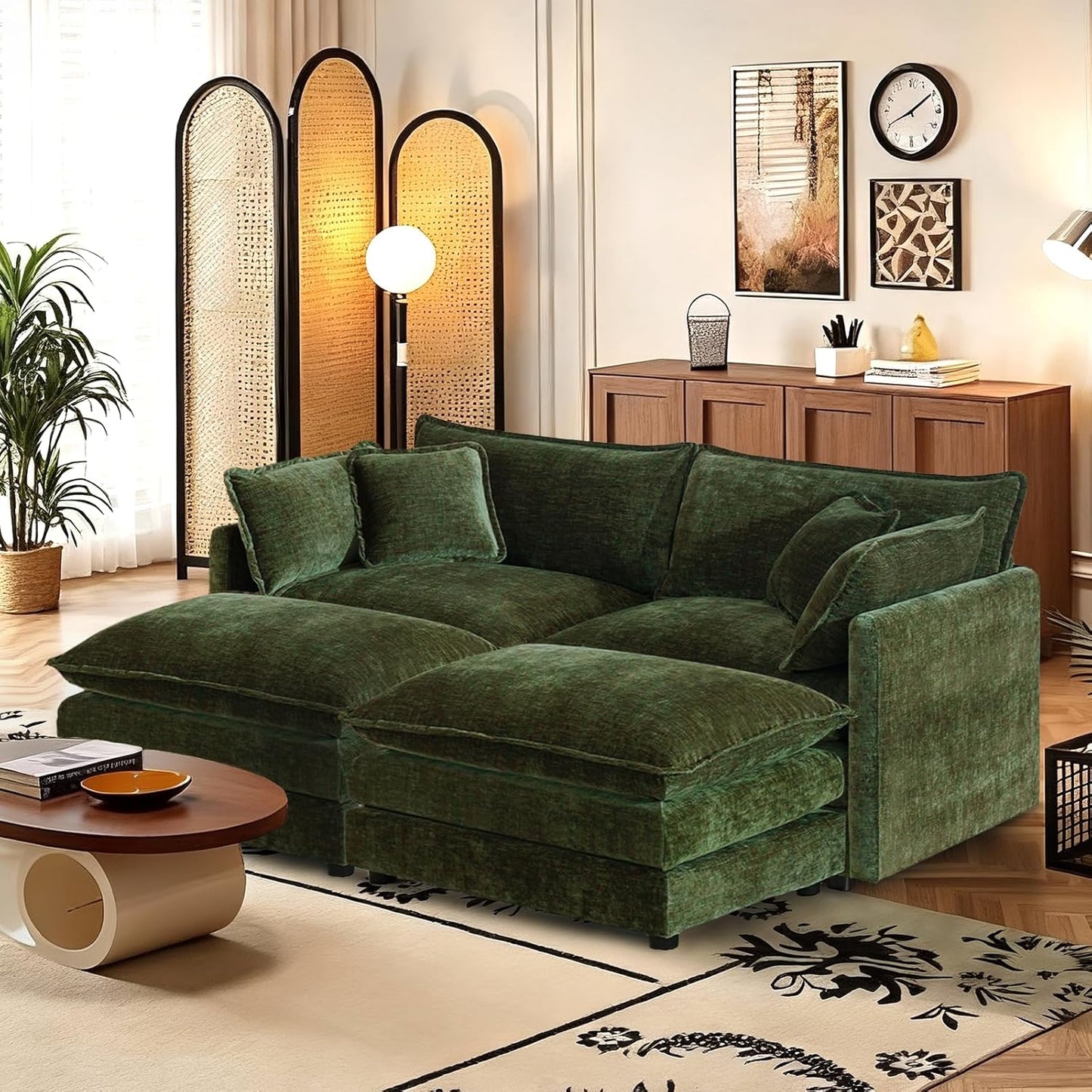Chenille Modular Sectional Sofa with Ottoman for Living Room 60ft