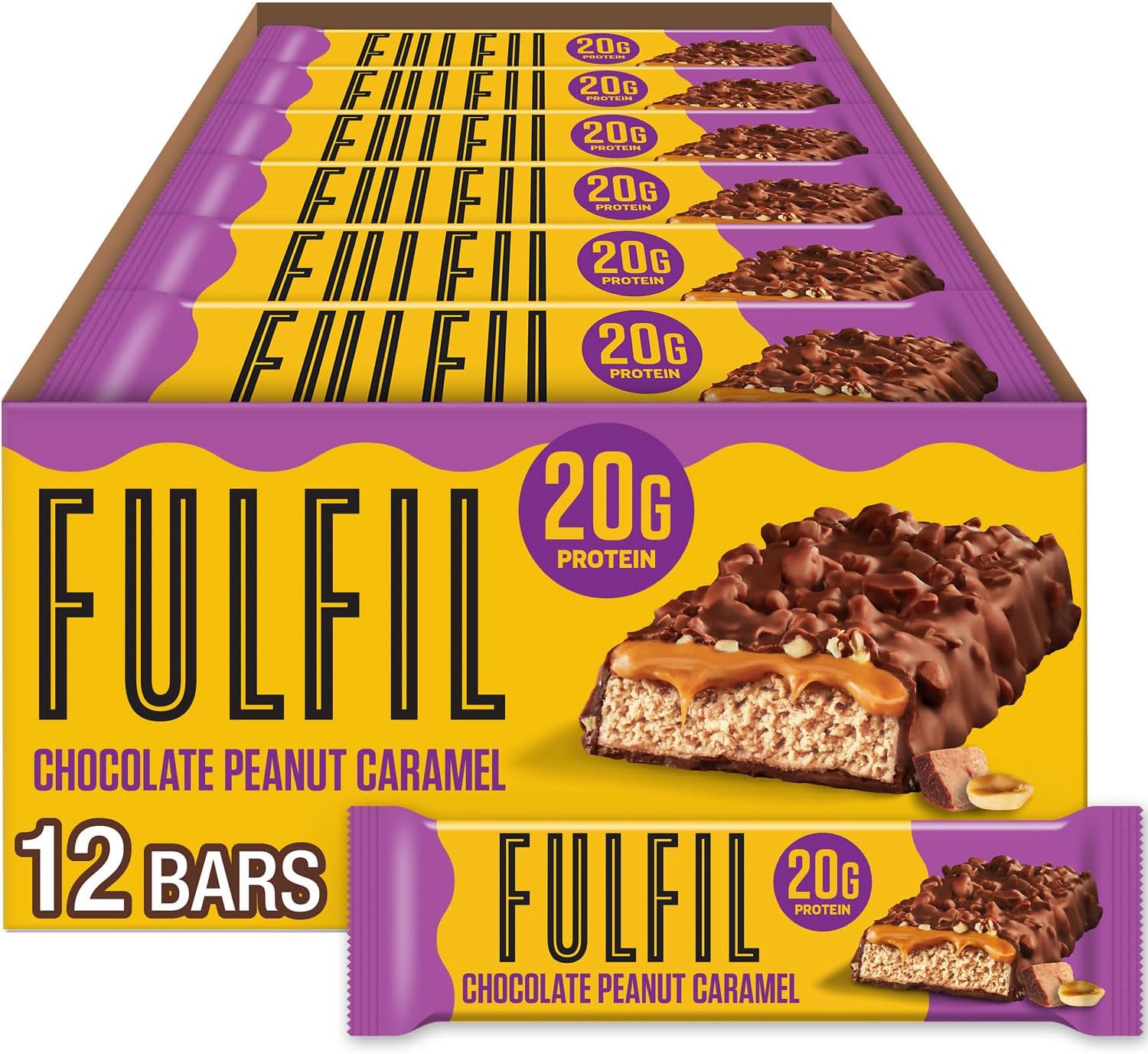 FULFIL Protein Bars Chocolate Peanut Caramel Flavor 12 Count