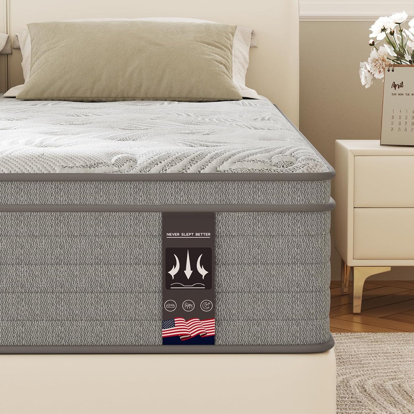 KOW Queen Size Hybrid Mattress 14 Inch for Cooler Sleep