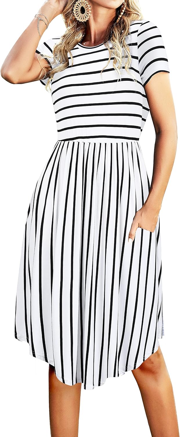 Simier Fariry Womens Summer Pocket Knee Length Casual Dress