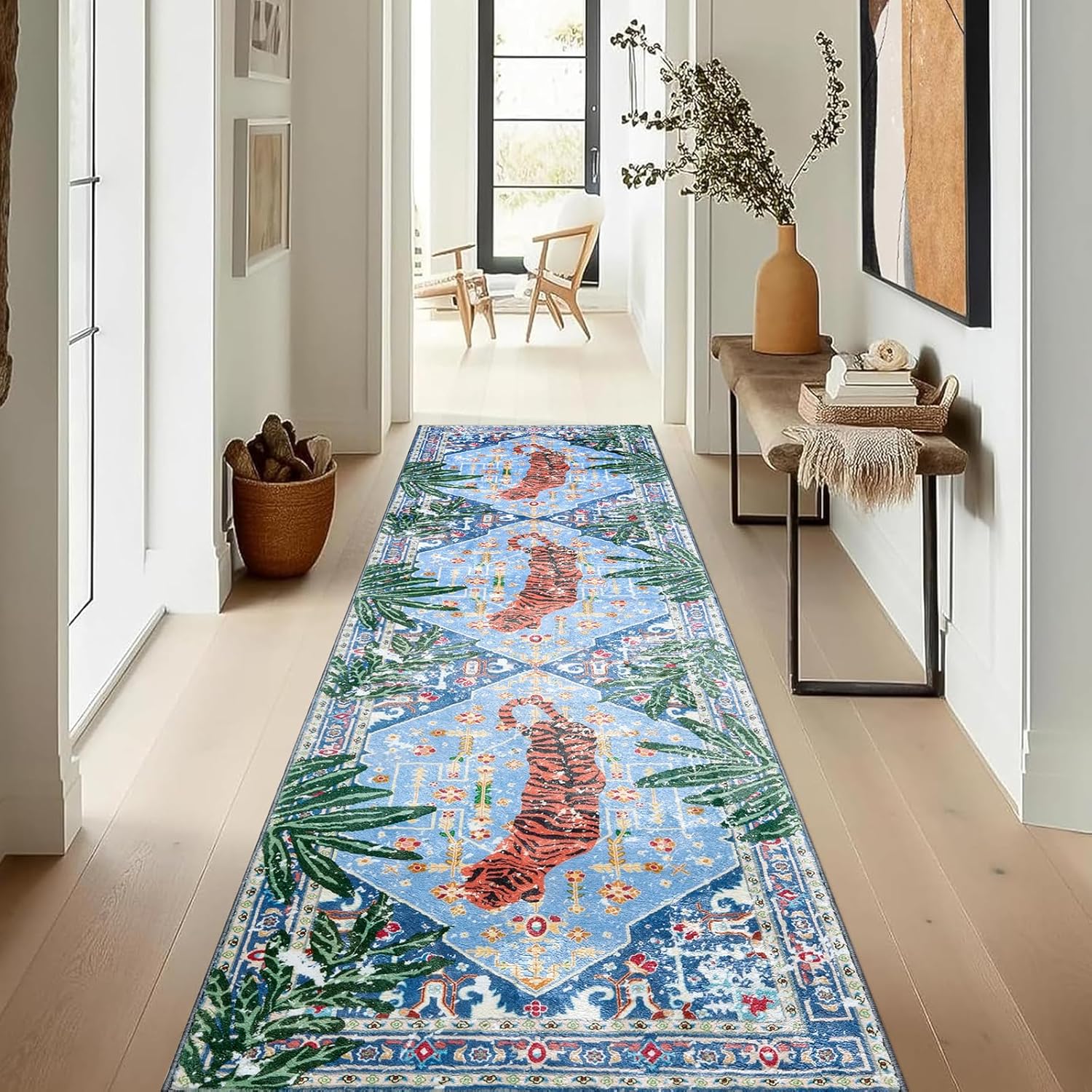 Oriental Tropical Hallway Runner Rug 2x8 for Entryway Decor