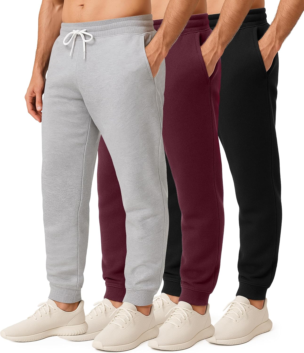 Real Essentials Men's Jogger Sweatpants 3 Pack for Comfort