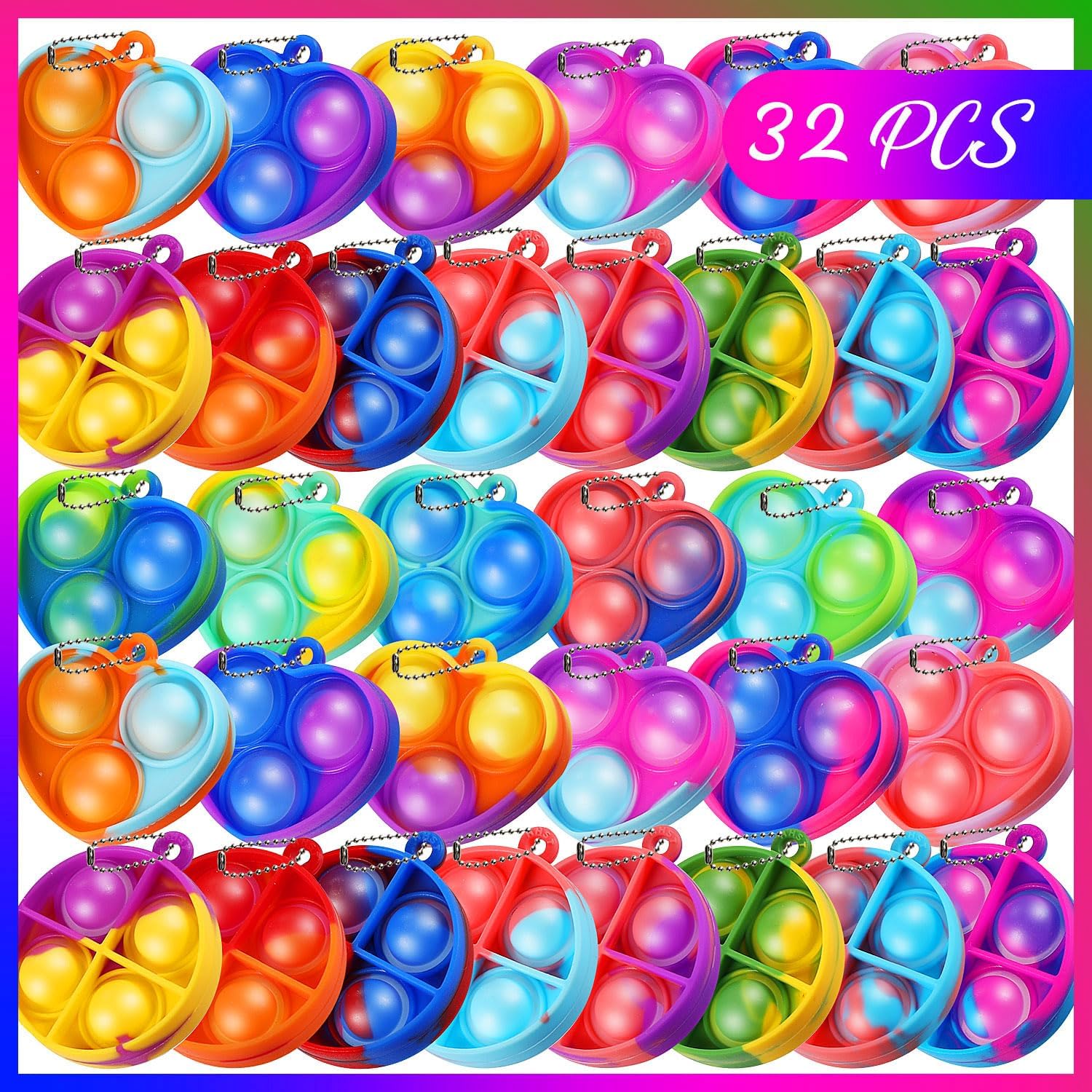 32 Pack Mini Fidget Keychains - Sensory Fun for Kids!
