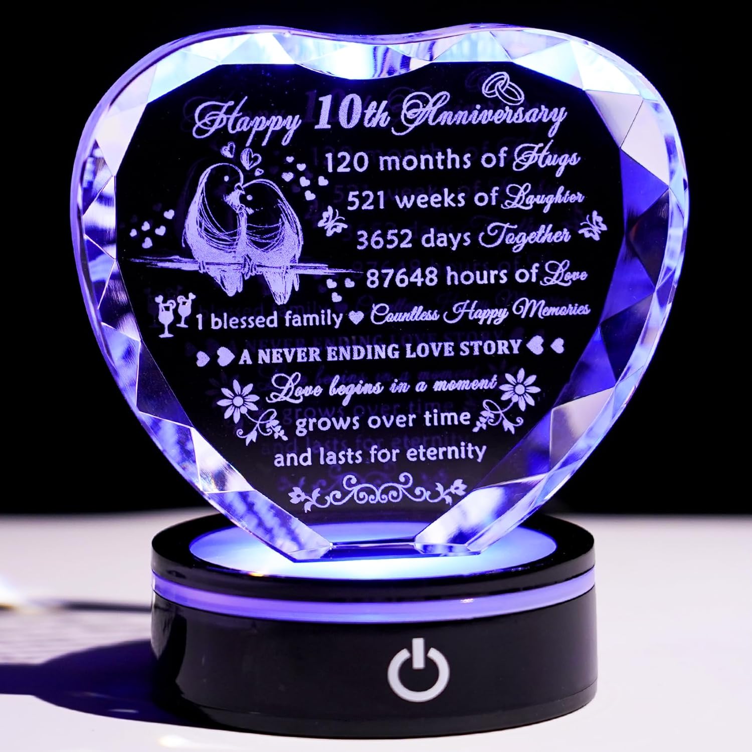 10th Wedding Anniversary Crystal Heart Gift for Couples