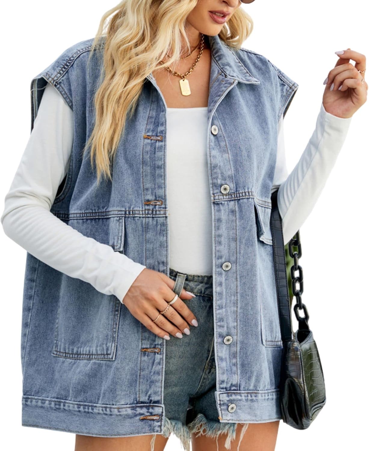FindThy Womens Vintage Denim Jean Vest for Trendy Outfits