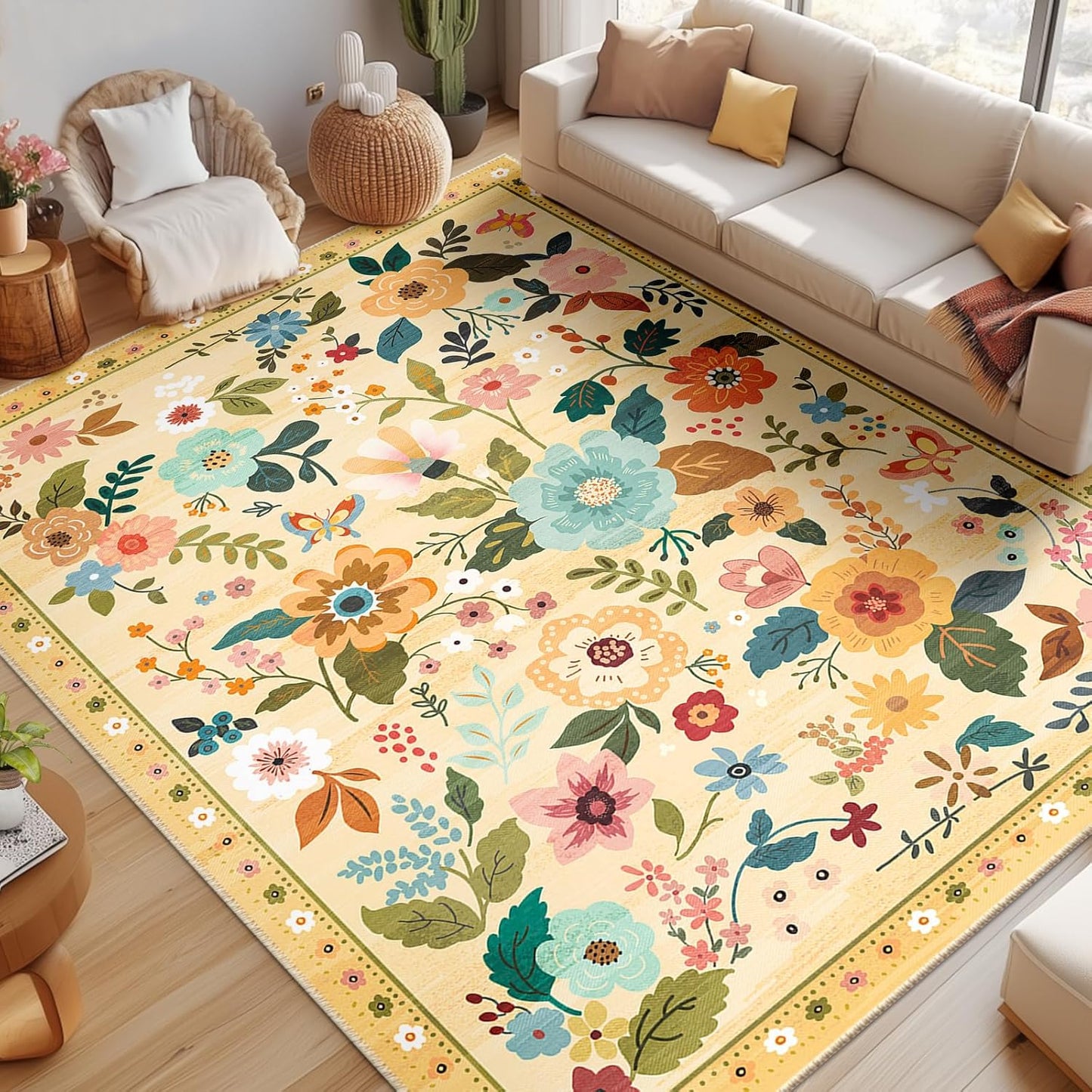 Floral 8x10 Area Rug Soft Print Boho Carpet Non Slip Doormat