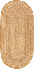 Handwoven Braided Jute Oval Rug 2x6 ft - Reversible Natural Accent