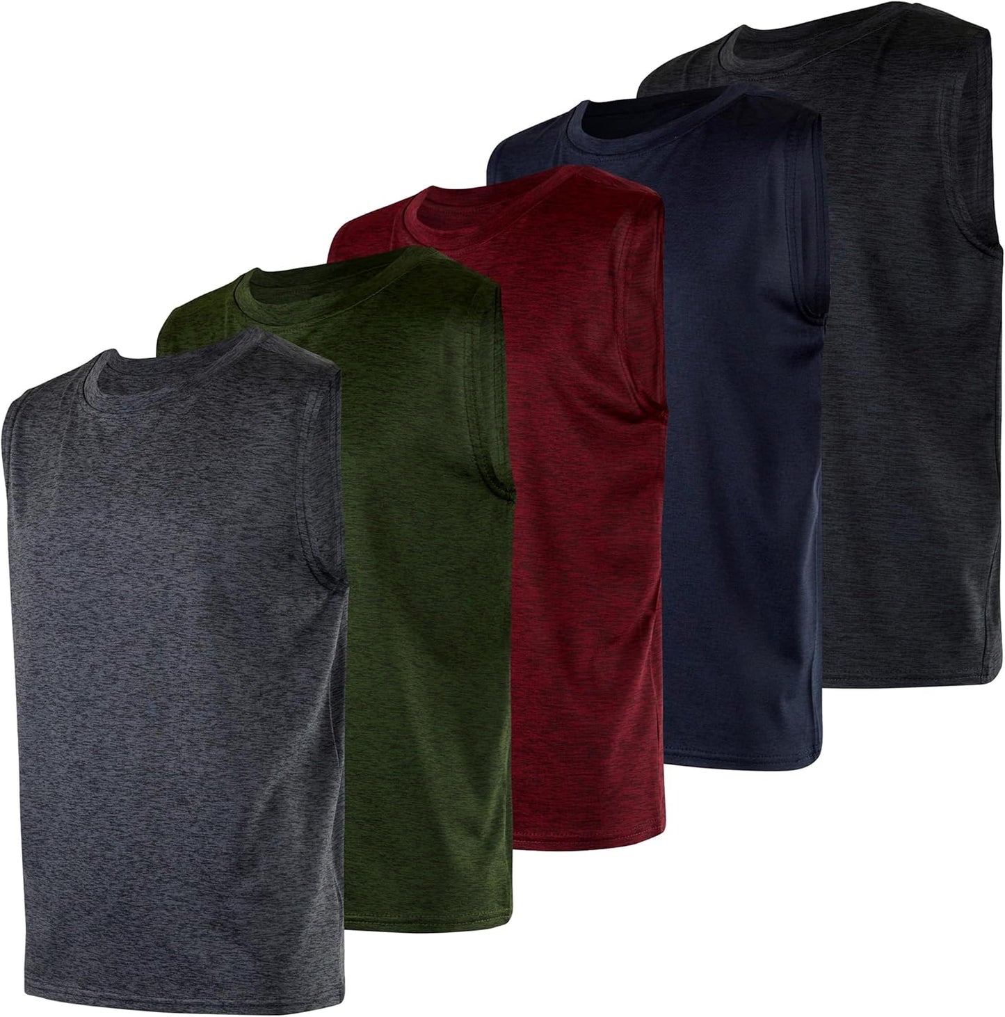 Boys Dry Fit Active Athletic Performance Tank Tops 5 Pack