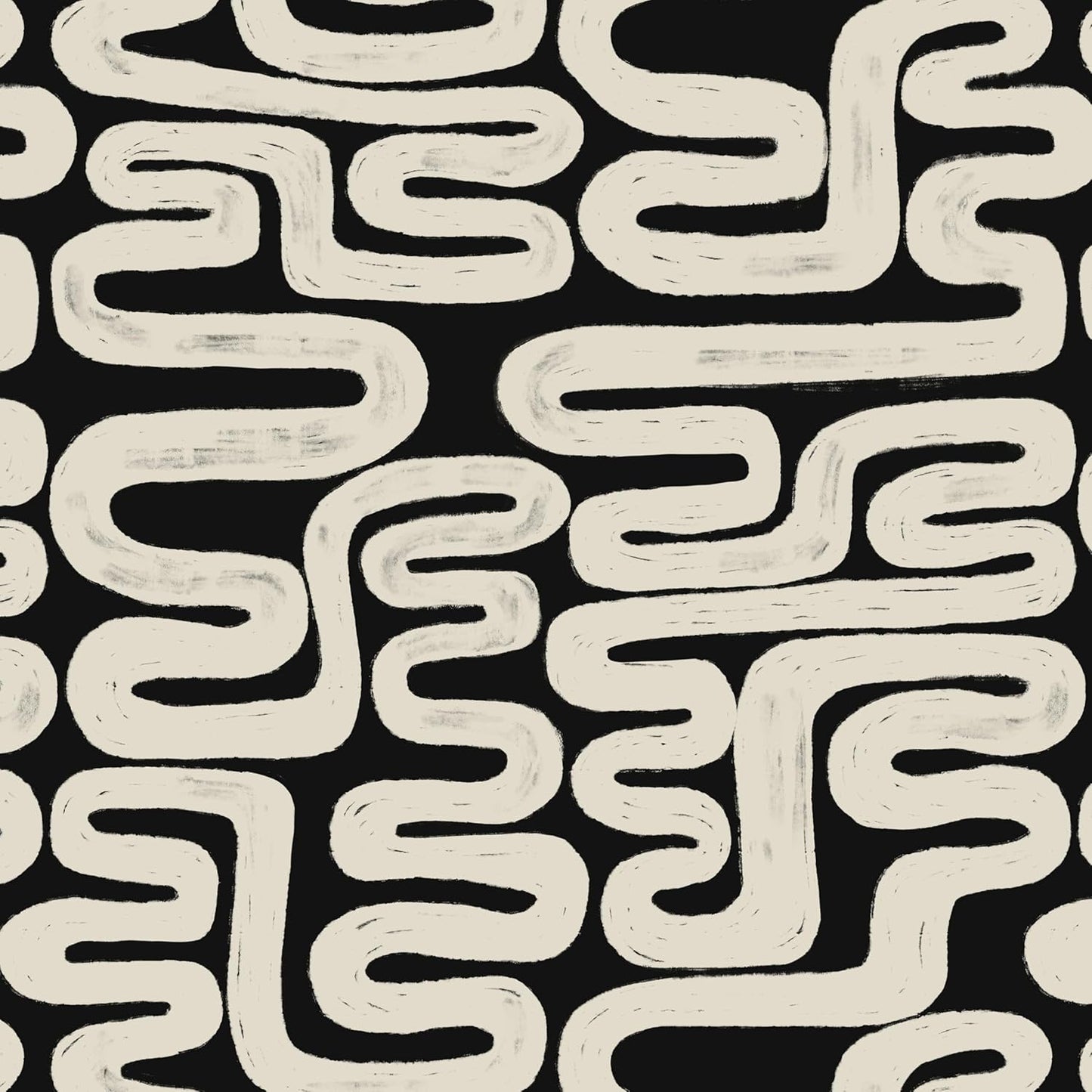 Modern Geometric Black and Cream White Peel and Stick Wallpaper