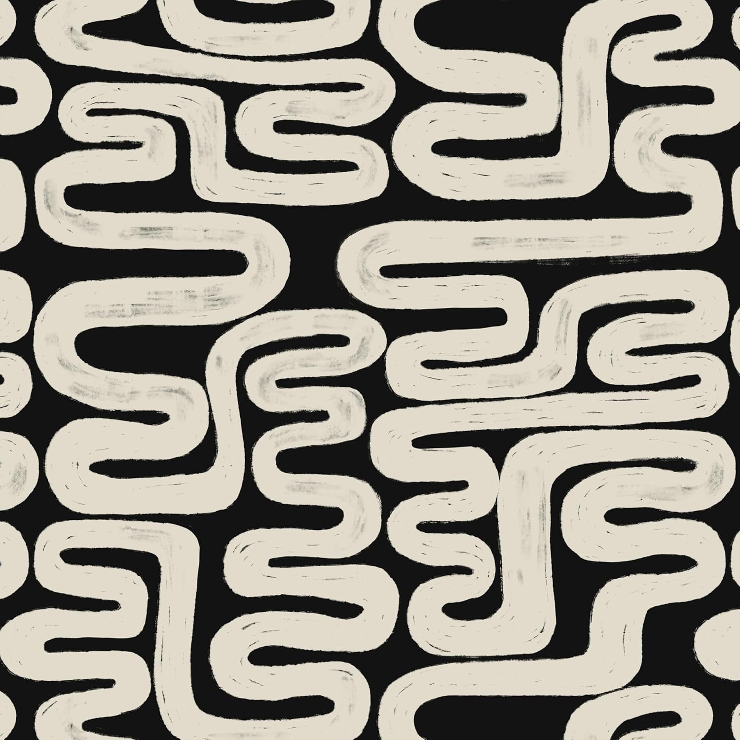 Modern Geometric Black and Cream White Peel and Stick Wallpaper