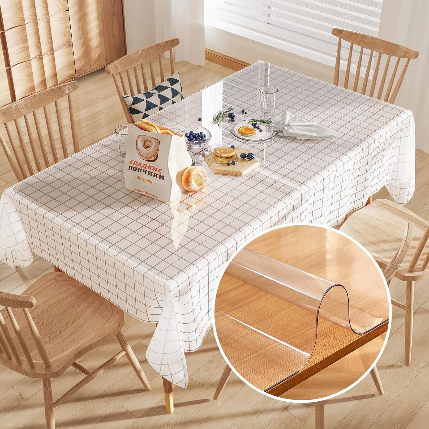 Crystal Clear Plastic Table Cover Protector for Dining Tables