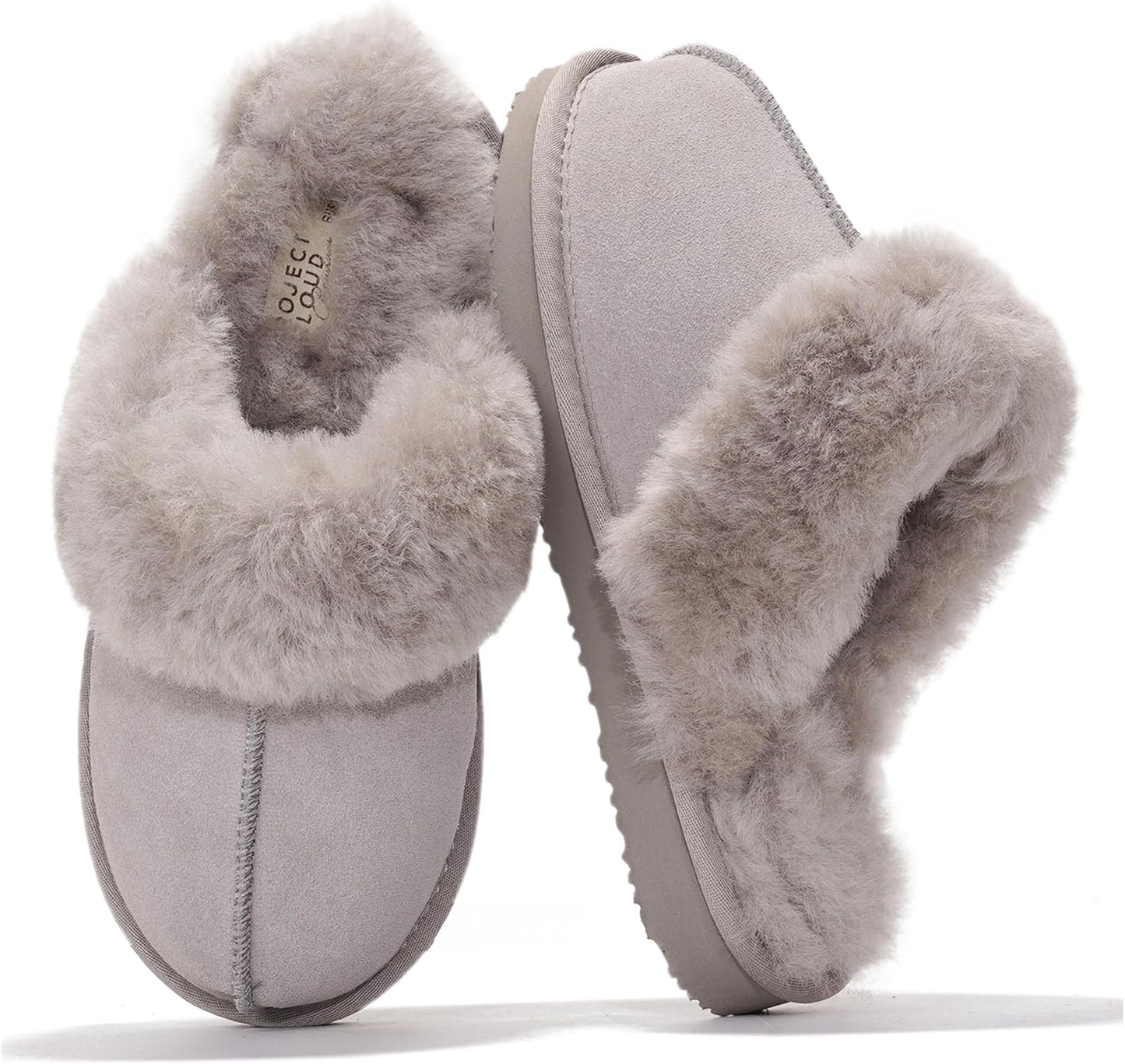 Project Cloud Genuine Leather Slippers for Women with Fur Lining