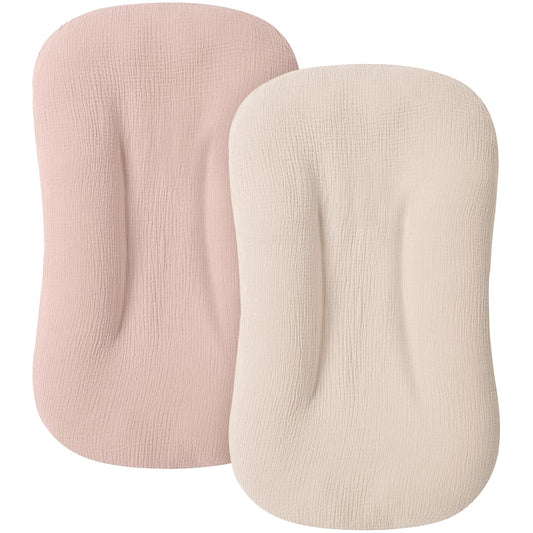 Soft & Breathable 100% Cotton Baby Lounger Covers - Pack of 2 in Pink/Ivory by MairMore
