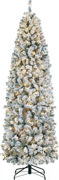 Pre-lit Snow Flocked 7.5ft Pencil Christmas Tree - Slim Corner Fir