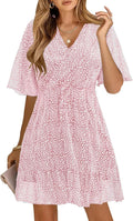 Women's Summer Ruffle Floral Mini Dress with Belt - Lightweight Fit
