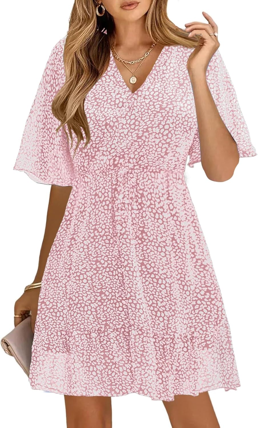 KIRUNDO Women's Summer Dresses Casual Short Sleeve V Neck