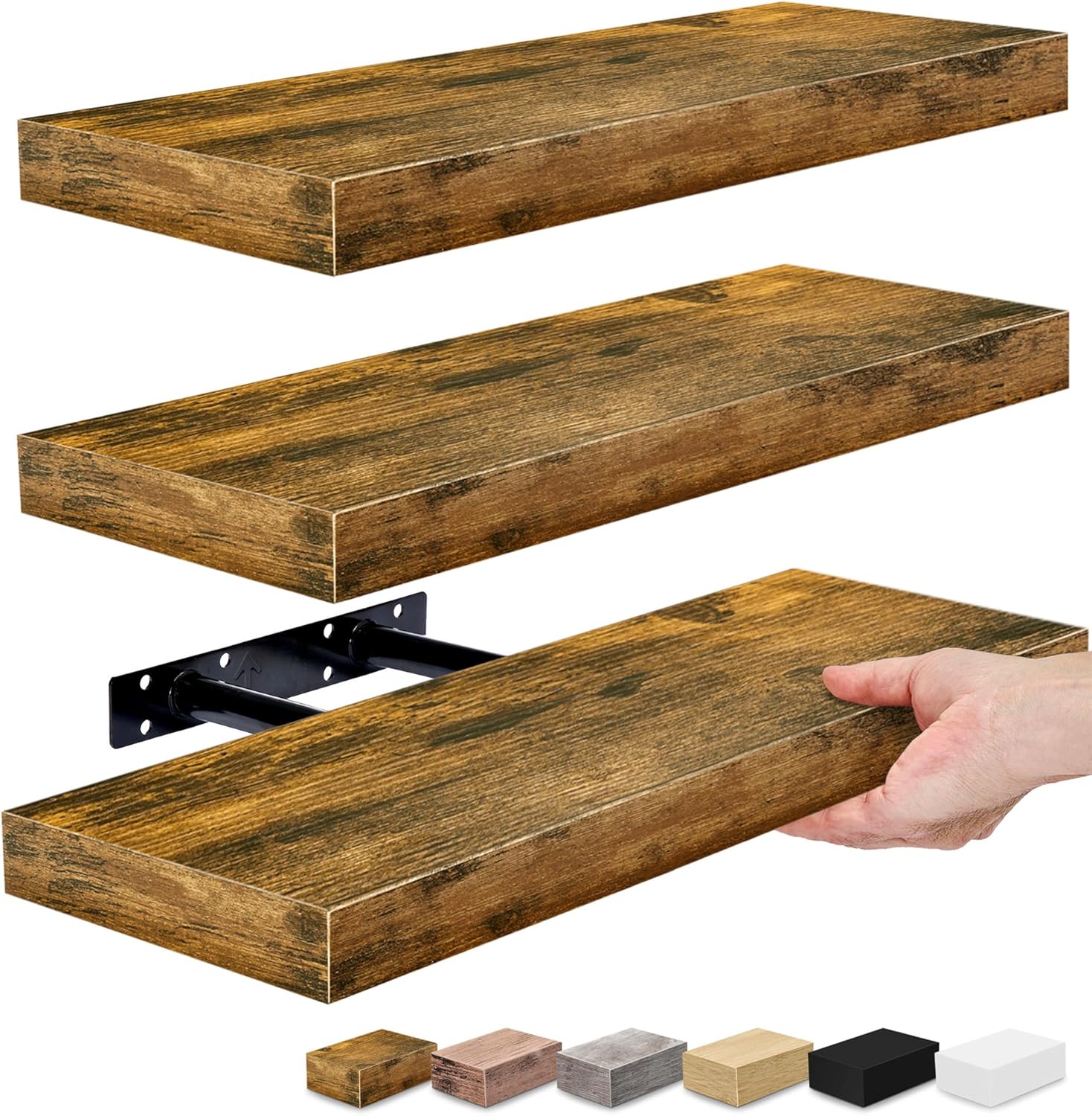 Sorbus Floating Shelves for Wall - Rustic Brown 3 Pack Storage